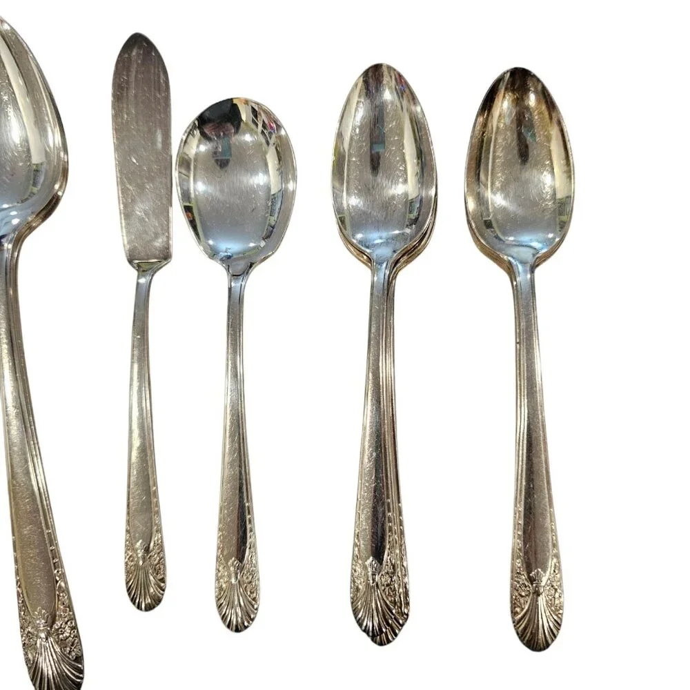 VTG Crown Radiance Silver Plate Flatware  Set 6 Settings Art‎ Deco 23 Pieces